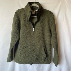 VS PINK Quarter Zip Olive Green Sherpa Pullover